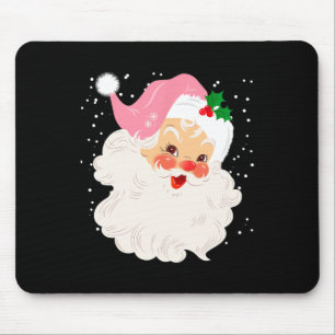 レトロサンタ顔インピンクハットヴィンテージクリスマスサン マウスパッド