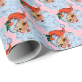 レトロサンタ顔クリスマスピンク ラッピングペーパー (ロールコーナー)