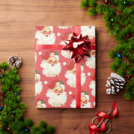 レトロサンタ顔クリスマスラッピング紙 ラッピングペーパー
