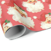 レトロサンタ顔クリスマスラッピング紙 ラッピングペーパー (ロールコーナー)