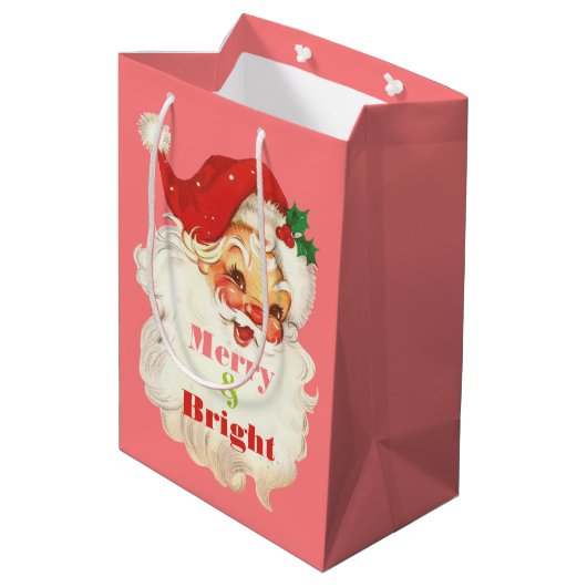 レトロサンタ顔メリークリスマス&ブライト ミディアムペーパーバッグ (裏面アングル)