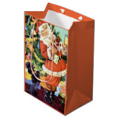 レトロサンタ、クッキーとミルク、踊りプードル ミディアムペーパーバッグ (正面アングル)