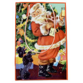 レトロサンタ、クッキーとミルク、踊りプードル ミディアムペーパーバッグ (正面)