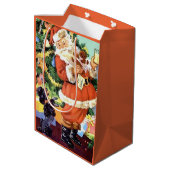 レトロサンタ、クッキーとミルク、踊りプードル ミディアムペーパーバッグ (裏面アングル)