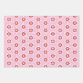 レトロサンタ、スノーフレーク&ピンクストライプ上の ラッピングペーパーシート (正面2)