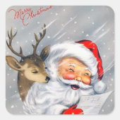 レトロサンタ&トナカイの歌を歌うクリスマスソング スクエアシール (正面)