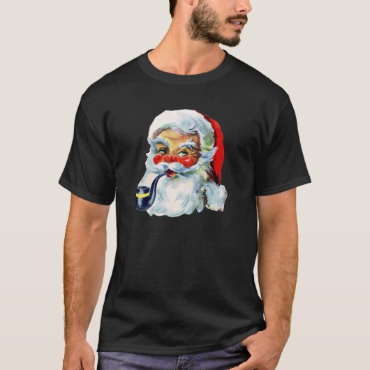 レトロサンタ(顎鬚とパイプ) Tシャツ (正面)