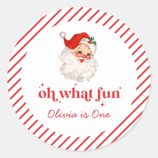 レトロサンタOh何おもしろい誕生日 ラウンドシール (正面)