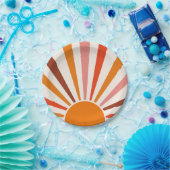 レトロサンバーストサンセットオレンジイエローレッドピンク ペーパープレート (パーティー)