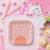 レトロサンバーストサンセットサンライズパステルピンク ペーパープレート (パーティー)