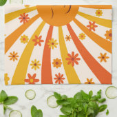 レトロサンヒッパイフラワーサンシャイン キッチンタオル (折り畳み)