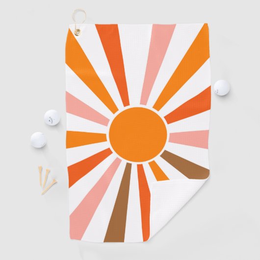 レトロサンレイズバーストサンセットオレンジイエローレッド ゴルフタオル (インサイチュ)