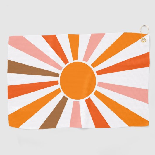 レトロサンレイズバーストサンセットオレンジイエローレッド ゴルフタオル (横)