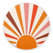 レトロサンレイズバーストサンセットオレンジイエローレッド セラミックノブ (正面)