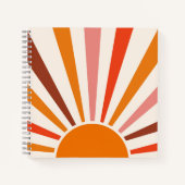 レトロサンレイズバーストサンセットオレンジイエローレッド ノートブック (正面)