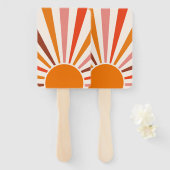 レトロサンレイズバーストサンセットオレンジイエローレッド ハンドファン (正面&裏面)