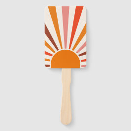 レトロサンレイズバーストサンセットオレンジイエローレッド ハンドファン