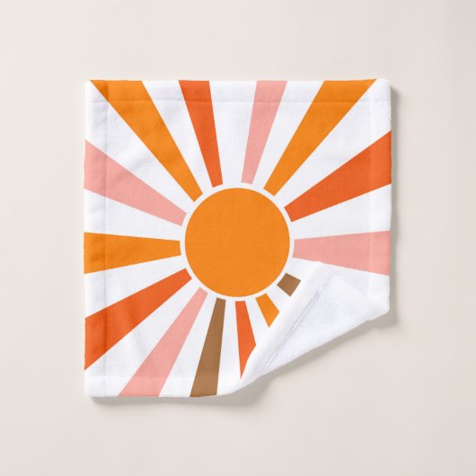 レトロサンレイズバーストサンセットオレンジイエローレッド バスタオルセット (ウォッシュタオル)