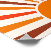 レトロサンレイズバーストサンセットオレンジイエローレッド ポスター (角)