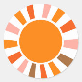 レトロサンレイズバーストサンセットオレンジイエローレッド ラウンドシール (正面)