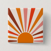 レトロサンレイズバーストサンセットオレンジイエローレッド 缶バッジ (正面)