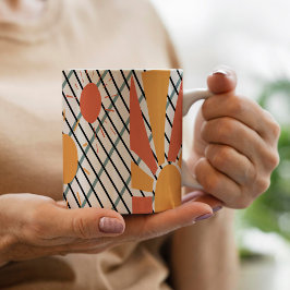 レトロサンレッドオレンジ色ブルー黒と白の装飾 コーヒーマグカップ