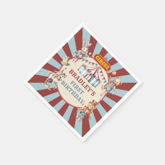 レトロサーカス動物カーニバルフェスティバル誕生日 スタンダードカクテルナプキン (角)