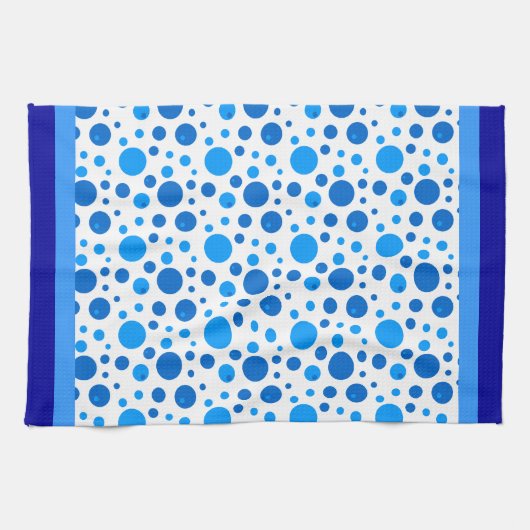 レトロサークルと水玉模様イン・ブルース キッチンタオル (横)