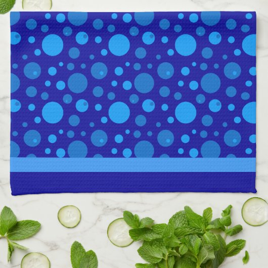 レトロサークルと水玉模様ズインブルーオンダークブルー キッチンタオル (折り畳み)