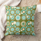 レトロサークルパーティーダスティオリーブターコイズクリーム クッション (ブランケット)