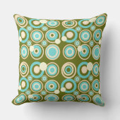 レトロサークルパーティーダスティオリーブターコイズクリーム クッション (正面)