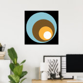 レトロサークルブラックブルーブラウンオレンジ&ホワイト ポスター (ホームオフィス)