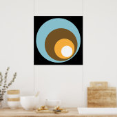 レトロサークルブラックブルーブラウンオレンジ&ホワイト ポスター (キッチン)