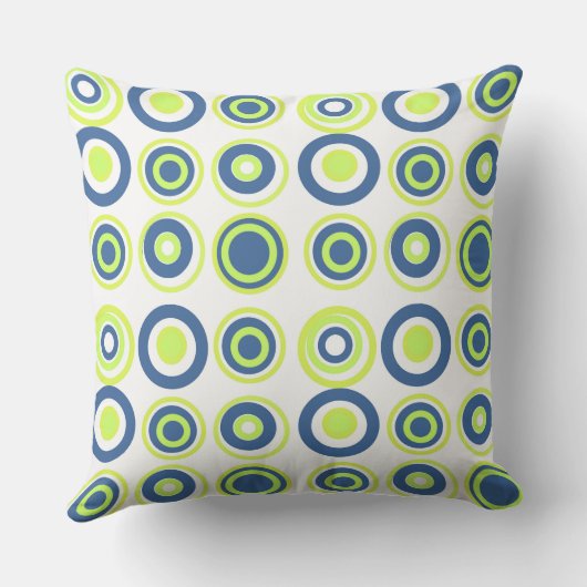 レトロサークルライムピーグリーンティール(緑がかった色)オンホワイト クッション (裏面)