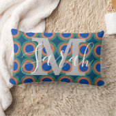 レトロサークル幾何学的モノグラム名ピーコック ランバークッション (ブランケット)