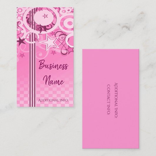 レトロサークル&スターズピンクビジネスカード2 名刺 (正面/裏面)