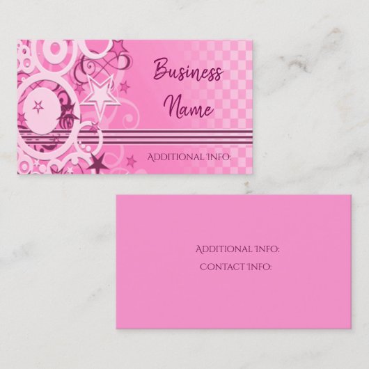 レトロサークル&スターズピンクビジネスカード 名刺 (正面/裏面)