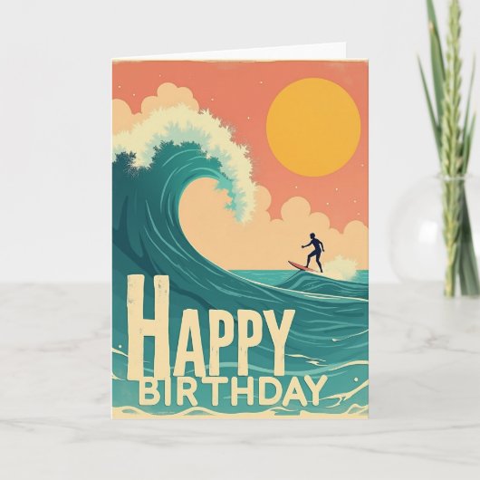 レトロサーファーの誕生日カード カード (正面)