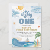 レトロサーファーの1歳の誕生日パーティーの招待状「The Big One」 招待状 (正面)