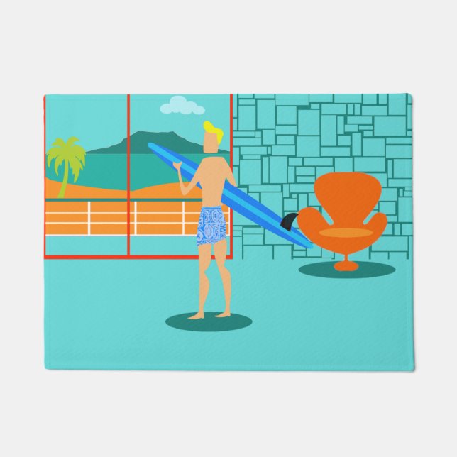 レトロサーファーデュードドアマット ドアマット (正面)