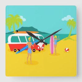 レトロサーファー対アクリル壁時計 スクエア壁時計