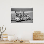 レトロサーファー、白黒ビーチヴィンテージ ポスター (キッチン)