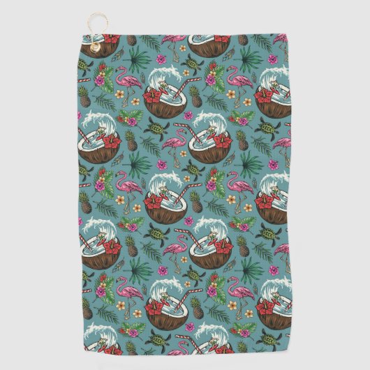 レトロサーフィンの熱帯のテーマのパターン ゴルフタオル (正面)