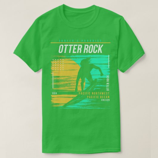 レトロサーフィンオッタロックオレゴンヴィンテージサーファーベア Tシャツ (デザイン正面)