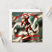 レトロサーフィンサンタオンアザヴィンテージスタイルクリスマス カード (正面/裏面インサイチュ)