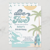 レトロサーフィンパーティーに飛び込め！5歳の誕生日パーティー 招待状 (正面/裏面)