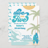 レトロサーフィンパーティー5歳誕生日 招待状 (正面/裏面)