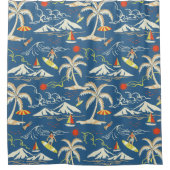 レトロサーフトロピカルパターン シャワーカーテン (正面)