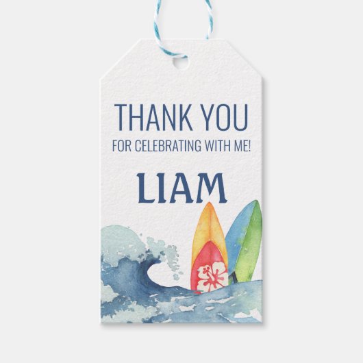 レトロサーフバースデーパーティーサンキューメッセージカード ギフトタグ (正面)