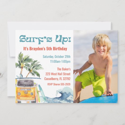 レトロサーフバースデーパーティ招待状写真 招待状 (正面)
